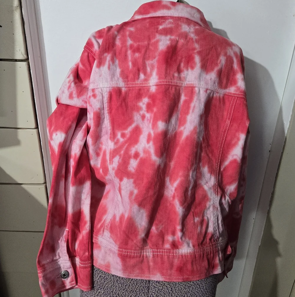 Women's Azur Tie-Dye Red White Denim Jacket Button Down Size Medium - Picture 2 of 3